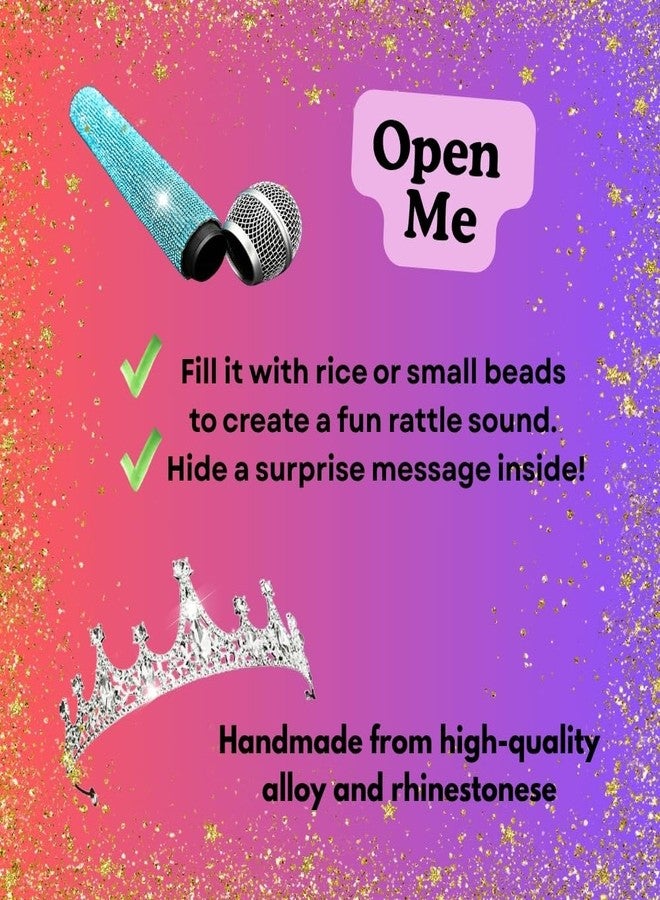 Simplurfi Fake Microphone Prop and Crystal Tiara Set - Sparkly Rhinestone Bling Girls Toy Mic & Crown for Halloween, Cosplay, Princess Dress-Up Gift, Birthday Parties & Kids Pretend Play (Silver) (Blue) - Image 4